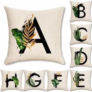 Nordic Letter Linen Pillowcase Tropical Plant Alphabet Cushion Cover For Sofa Living Room Home Decor Decorative Pillowcase