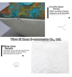 Detail view of linen pillowcase with invisible zipper and vacuum packed PP cotton filler