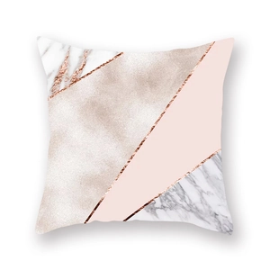 Modern geometric rose gold peach skin pillowcase with pink marble pattern on white back