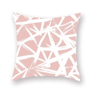 Detail of rose gold peach skin pillowcase with white abstract brushstroke pattern texture