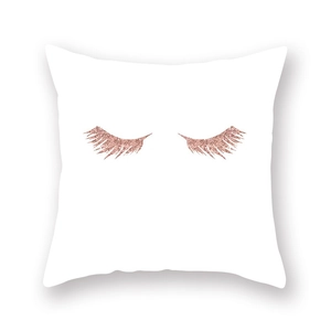 Detail view of rose gold glitter eyelash pattern on white peach skin velvet pillowcase