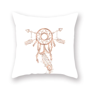 Detail of rose gold dreamcatcher print on soft white peach skin cushion cover