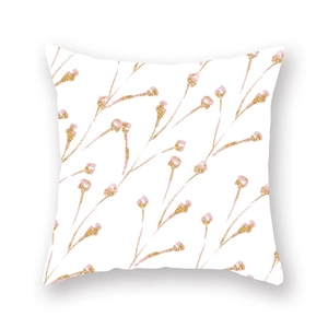Detail of rose gold and pink floral branch print on white peach skin pillowcase