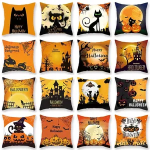 Halloween Throw Pillow Case Pumpkin Ghost Castle Digital Print Soft Polyester Peach Skin Cushion Cover Sofa Decor
