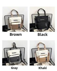 Collage of large nylon messenger bags in brown, black, grey, and khaki colors