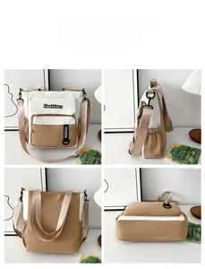Multi-angle views of high-capacity waterproof nylon shoulder bag with adjustable strap