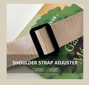 Close-up of adjustable shoulder strap with durable plastic buckle and woven texture