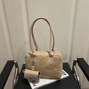 Vintage Maillard Wildleder Bowling Schultertasche Für Damen Große Kapazität Pendler Kissentasche Mit Abnehmbarem Mini Beutel