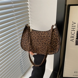 Sac à Épaule Femme Vintage Imprimé Léopard Sac Sous le Bras en Daim Synthétique Sac Hobo Motif Animal Rétro Avec Fermeture Éclair Dorée