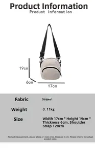 Detailed dimensions of the corduroy crossbody bag with adjustable strap and zip pockets
