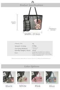 Tableau de tailles détaillé pour grand sac fourre-tout à motif ours avec pochette