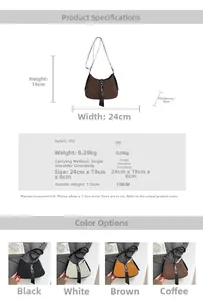 Detailed size specifications for the vintage PU crescent crossbody and shoulder bag