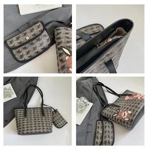 Détail du sac cabas imprimé avec motif géométrique en Y et design d'animaux mignons