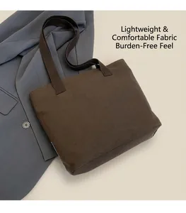 Detail of high-density canvas tote bag in deep coffee brown with thick webbing straps