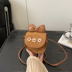 Mini Sac à Bandoulière Mignon pour Enfants Grand Nœud Fleurs Pois Sac à Bandoulière pour Filles en Cuir PU Accessoire Mode