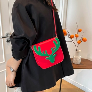 Sac bandoulière de Noël avec bois de cerf en similicuir rouge et détails verts
