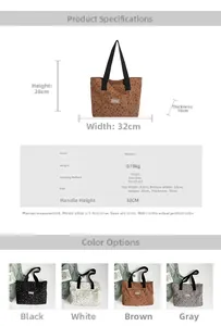 Detailed size specifications for a corduroy tote bag showing dimensions and color options