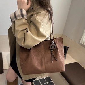 Grand sac cabas en daim marron pour femme, sac à bandoulière décontracté pour le trajet