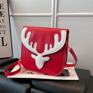 Sac Bandoulière Renne de Noël pour Femmes en Cuir PU Rabat avec Bois de Cerf Petit Sac Carré Festif Mori Girl