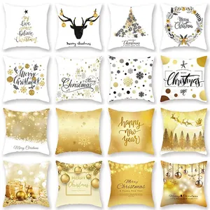 Federa Per Cuscino Di Natale Renna Fiocco Di Neve Foglia D'oro Pelle Di Pesca Decorativa Divano Decorazione Per Feste Casa