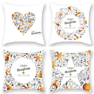 Set di 4 federe natalizie per cuscini con stampe dorate di renne e fiocchi di neve