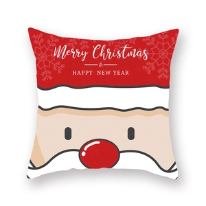 Détail du visage du Père Noël et texte Merry Christmas sur taie d'oreiller velours