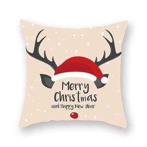 Housse de coussin de Noël en peau de pêche avec motifs cerf et bonnet de Noël