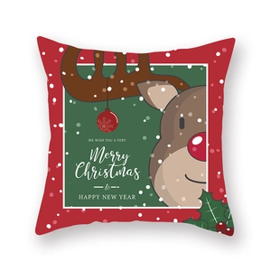 Housse de coussin de Noël nordique avec renne et flocons de neige en rouge et vert