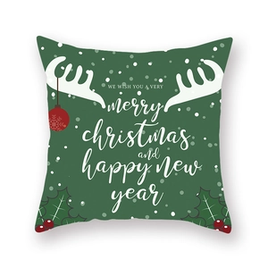 Housse de coussin de Noël nordique verte avec bois d'élan et motifs de fêtes