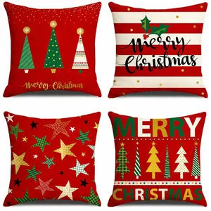 Christmas Linen Pillowcase Nordic Style Square Merry Christmas Patterns Decorative Cushion Cover For Home Sofa Office