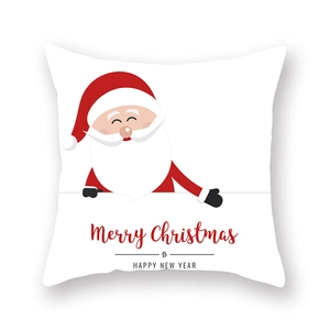 Taie d'Oreiller de Noël en Peau de Pêche Motif Dessin Animé Père Noël Bonhomme de Neige Renne Housse de Coussin Décorative Pour Maison Sofa Fête