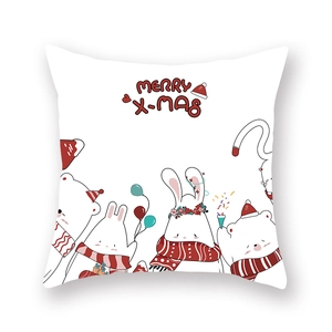 Détail de la taie d'oreiller de Noël avec motif de lapin et d'ours polaire dessinés