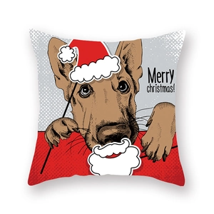 Détail de la taie d'oreiller de Noël avec un chien berger allemand et texte Merry Christmas
