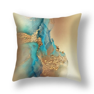 Federa per cuscino quadrata moderna con motivo astratto in marmo blu e oro stile nordico