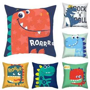 Cartoon Dinosaur Throw Pillowcase Peach Skin Velvet Printed Square Cushion Cover For Sofa Bed Kids Room Home Decor
