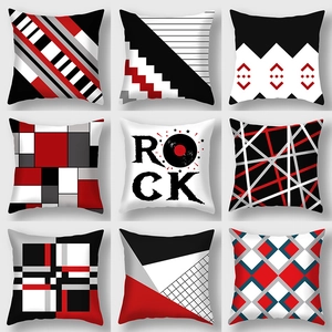 Fundas de cojín nórdicas modernas con patrones geométricos rojos y negros, set de 9