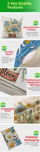 Close-up of linen pillowcase showing invisible zipper and HD digital floral printing detail