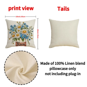 Linen blend floral throw pillow case with Bloom text and daisy print 18x18 inch