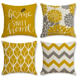 Decorative Pillow Case Linen Geometric Stripe Sunflower Home Sweet Home Nordic Style Cushion Cover For Sofa Couch