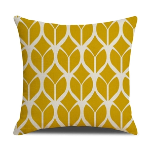 Nordic mustard yellow geometric leaf pattern linen pillowcase for home and office sofa decor
