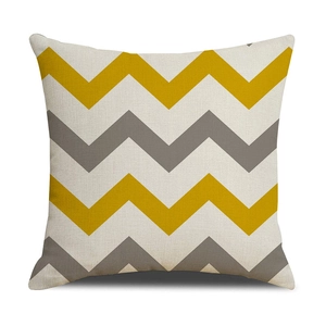 Modern linen throw pillow cover with yellow and grey chevron geometric patterns