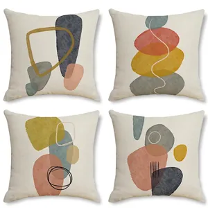 Abstrakter Geometrischer Leinen Kissenbezug Modern Nordisch Dekokissen Hülle Für Sofa Bett Wohnzimmer Home Deko