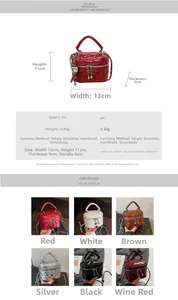 Size chart and specifications for mini quilted crossbody bag showing dimensions and colors