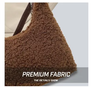 Detailed macro view of dark brown faux shearling texture with premium leather strap