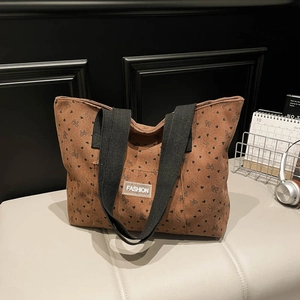 Sac Fourre-Tout Femme en Tissu Imprimé Pois Nœud Cœur Grande Capacité Sac à Épaule Décontracté Mode Automne Hiver