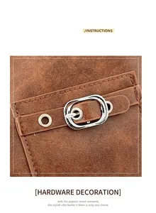 Gros plan sur la texture du cuir marron et la boucle métallique argentée du sac cabas