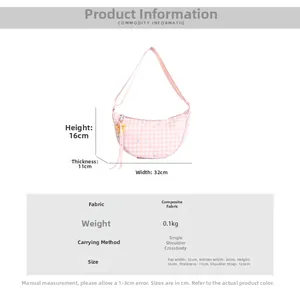 Pink checkered dumpling bag with star pendant, dimensions 32x16x11cm, crossbody style