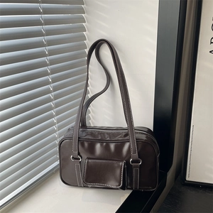 Women's Vintage PU Leather Underarm Shoulder Bag Retro Contrast Stitching Front Pocket Tote Bag Daily Commute Handbag