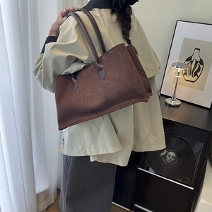 Sac Cabas Femme Minimaliste Grande Capacité en Suède Mode Coréenne Cuir Nubuck Texture Sac à Épaule Main de Navettage