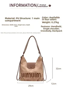 Detailed size chart and multi-functional usage guide for this vintage PU leather tote bag